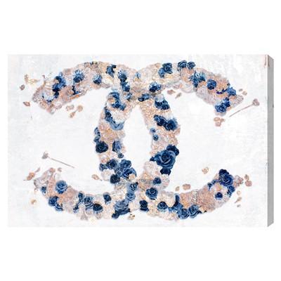 Chanel Floral Logo - Chanel Logo Navy and Gold Floral Art
