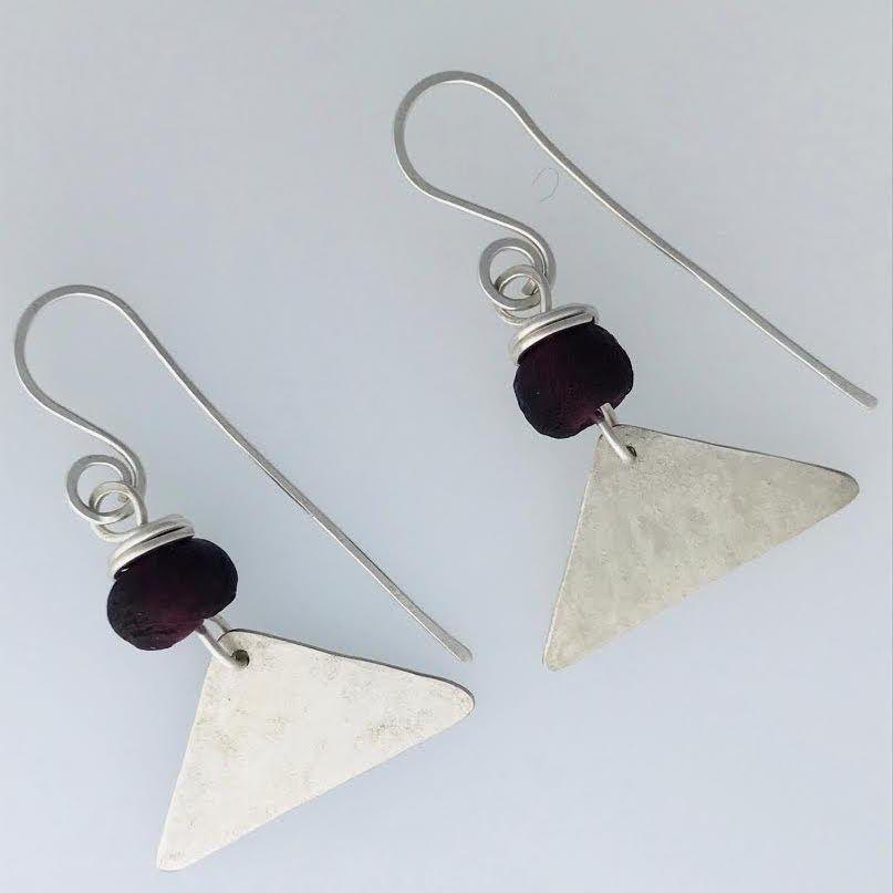 Silver Triangle Green Triangle Logo - Small silver triangle earrings (119)