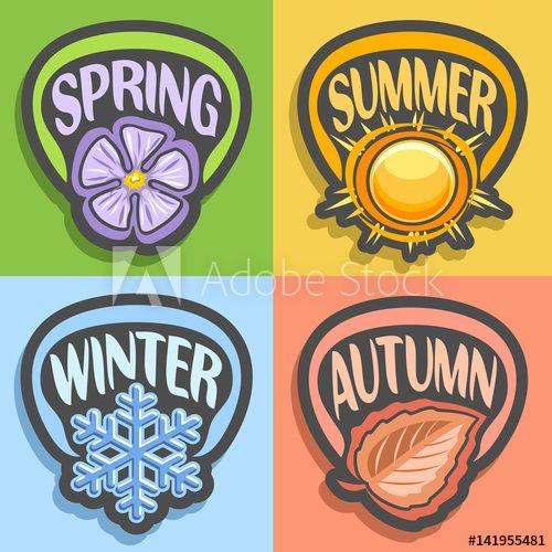 Red and Yellow Sun Logo - Vector logo Four Seasons: spring - flower on green, summer - hot sun ...