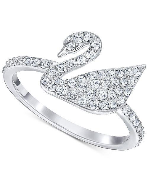 Fashion Swan Logo - Swarovski Silver-Tone Crystal Swan Logo Ring - Fashion Jewelry ...