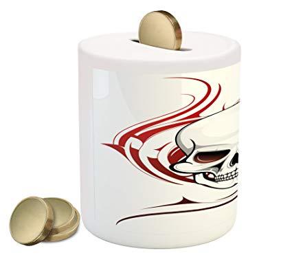 Box with White Flames Red Logo - Amazon.com: Ambesonne Tattoo Piggy Bank, Scary Fierce and Wild Skull ...
