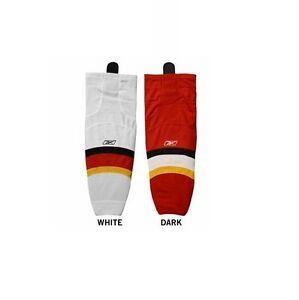 Box with White Flames Red Logo - New Calgary Flames Reebok Edge SX100 Red SX132C Home Sock Youth 24 ...
