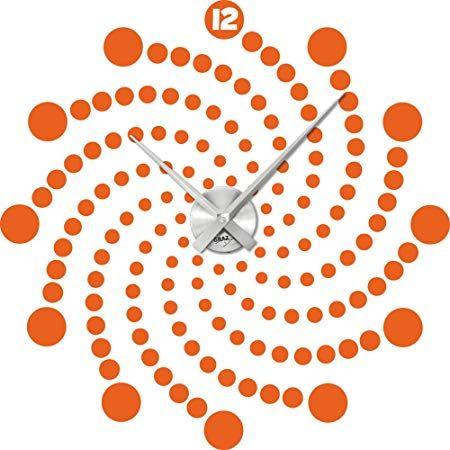 Dots Orange Spiral Logo - Wall Sticker with Clock for Living Room Retro Circle Spiral Dots
