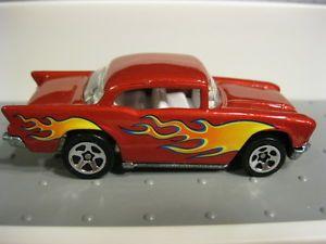 Box with White Flames Red Logo - Hot Wheels 1957 57 Chevy Red W Flames White Int. 1:64 Loose Mint Box