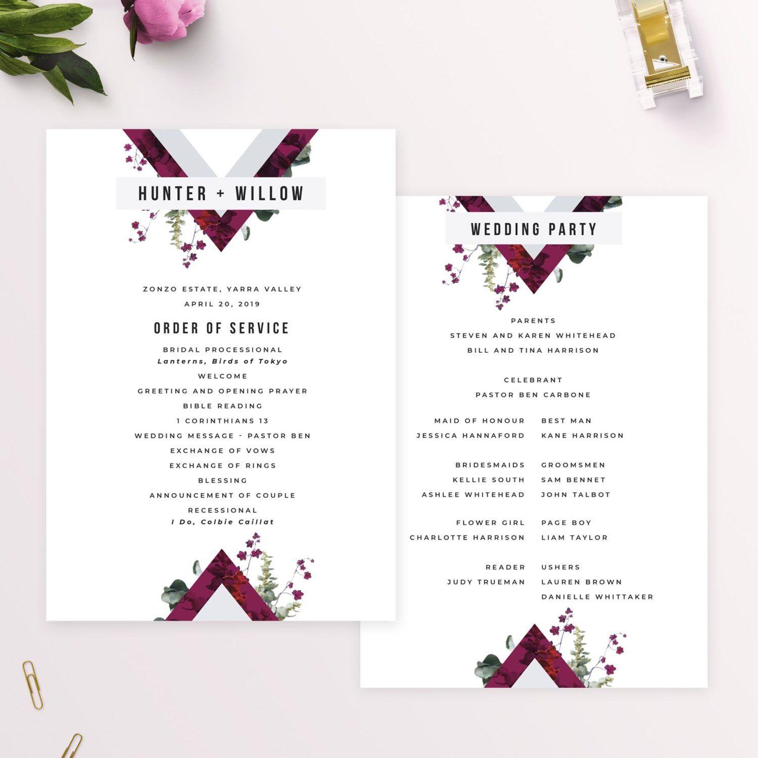 Crimson Geometric Logo - Modern Geometric Marble Rose Gold Wedding Ceremony Programs