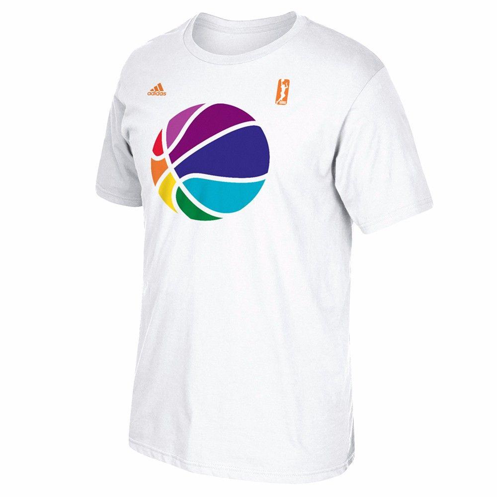 Rainbow Ball Logo - WNBA Adidas Rainbow Pride Ball Logo White T Shirt Men's Medium