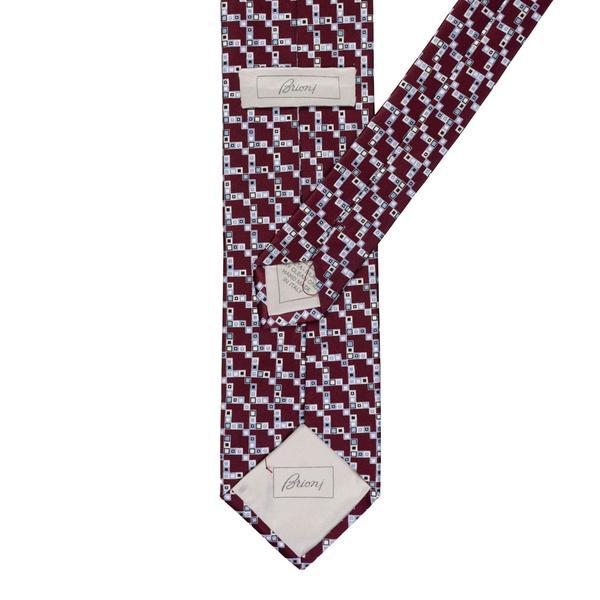 Crimson Geometric Logo - BRIONI Handmade Crimson Geometric Micro-design Silk Tie NEW – SARTORIALE