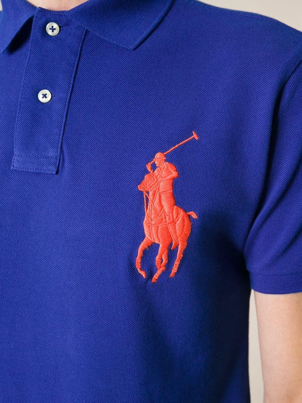 Polo Clothing Logo - Polo Ralph Lauren Oversized Logo Slim Fit Polo Shirt in Blue for Men