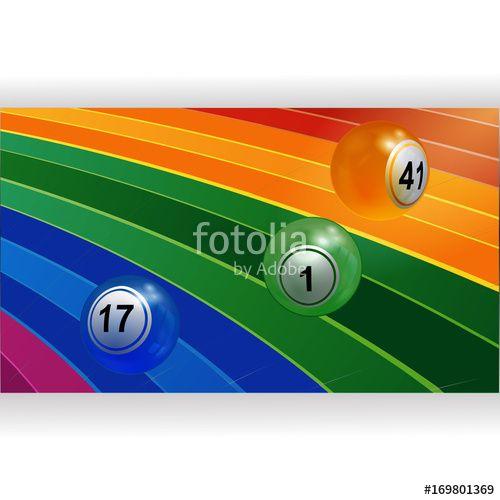 Rainbow Ball Logo - 3D bongo balls rolling on curved rainbow panel Stock image