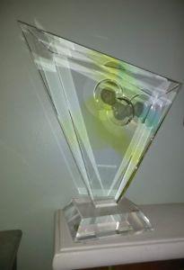 Green Yellow Triangle Logo - Shlomi Haziza Acrylic Sculpture Green Yellow Triangle Lucite SIGNED