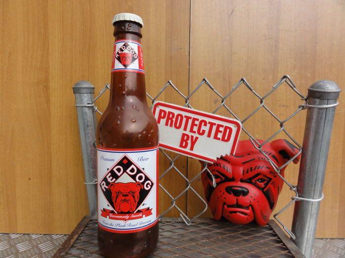 Original Red Dog Beer Logo - Rare advertising display stand (Red Dog) with fence, beer bottle and ...