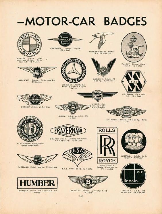 Vintage Automobile Logo - A Quick Guide To Motor-Car Badges” from an English publication ...