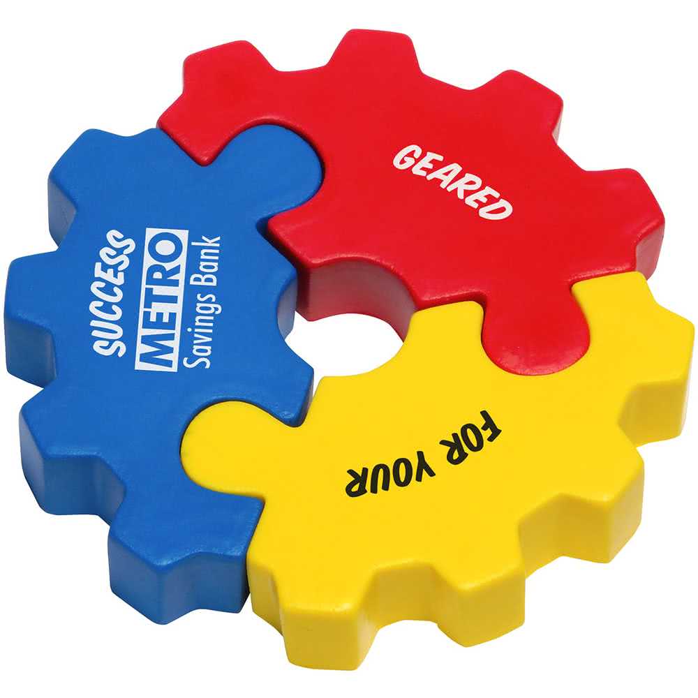Red Ball Company Logo - Promotional 3 Piece Gear Puzzle Stress Balls with Custom Logo