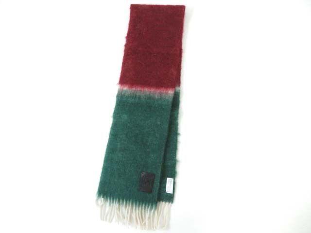 White with Red X Logo - green0501: Long knit scarf green X red X white with the mohair X ...