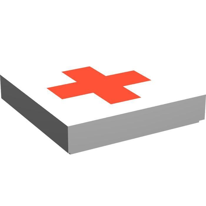 White with Red X Logo - LEGO White Tile 2 x 2 with Red Cross with Groove Comes In. Brick