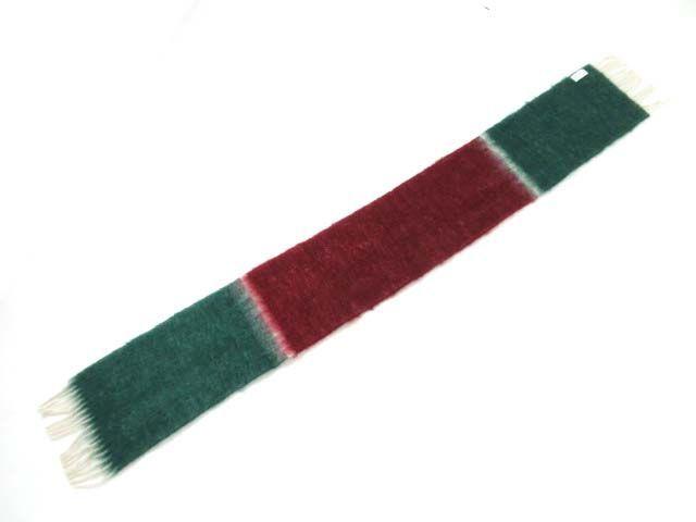 White with Red X Logo - green0501: Long knit scarf green X red X white with the mohair X