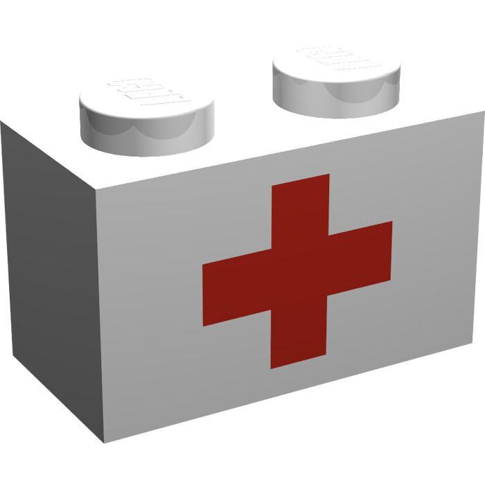 White with Red X Logo - LEGO White Brick 1 x 2 with Red Cross | Brick Owl - LEGO Marketplace