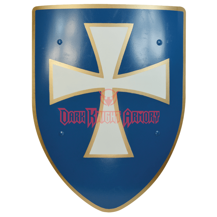 Blue Night Shield Logo - White Cross Steel Battle Shield - S124 from Dark Knight Armoury