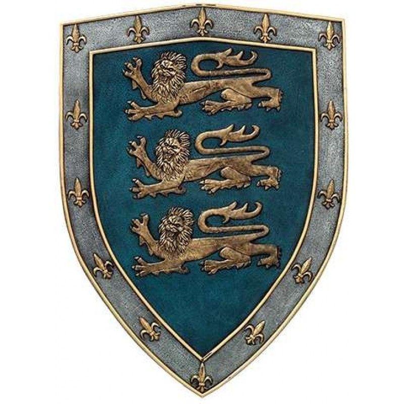 Blue Night Shield Logo - 3 Lions Medievel Knights Shield Plaque - Medieval Decor, Knights Shield