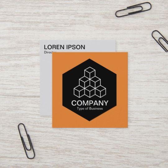 Orange Square Company Logo - Black Hexagon Blocks Square Business Card