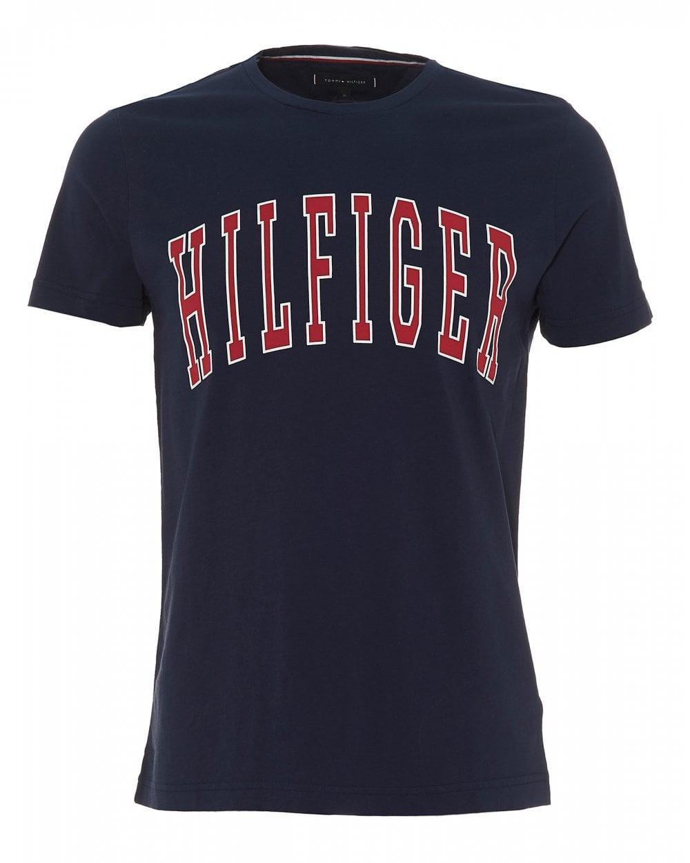 Tommy Hilfiger Black Logo - Tommy Hilfiger Mens Retro College Logo T Shirt, Black Iris Tee