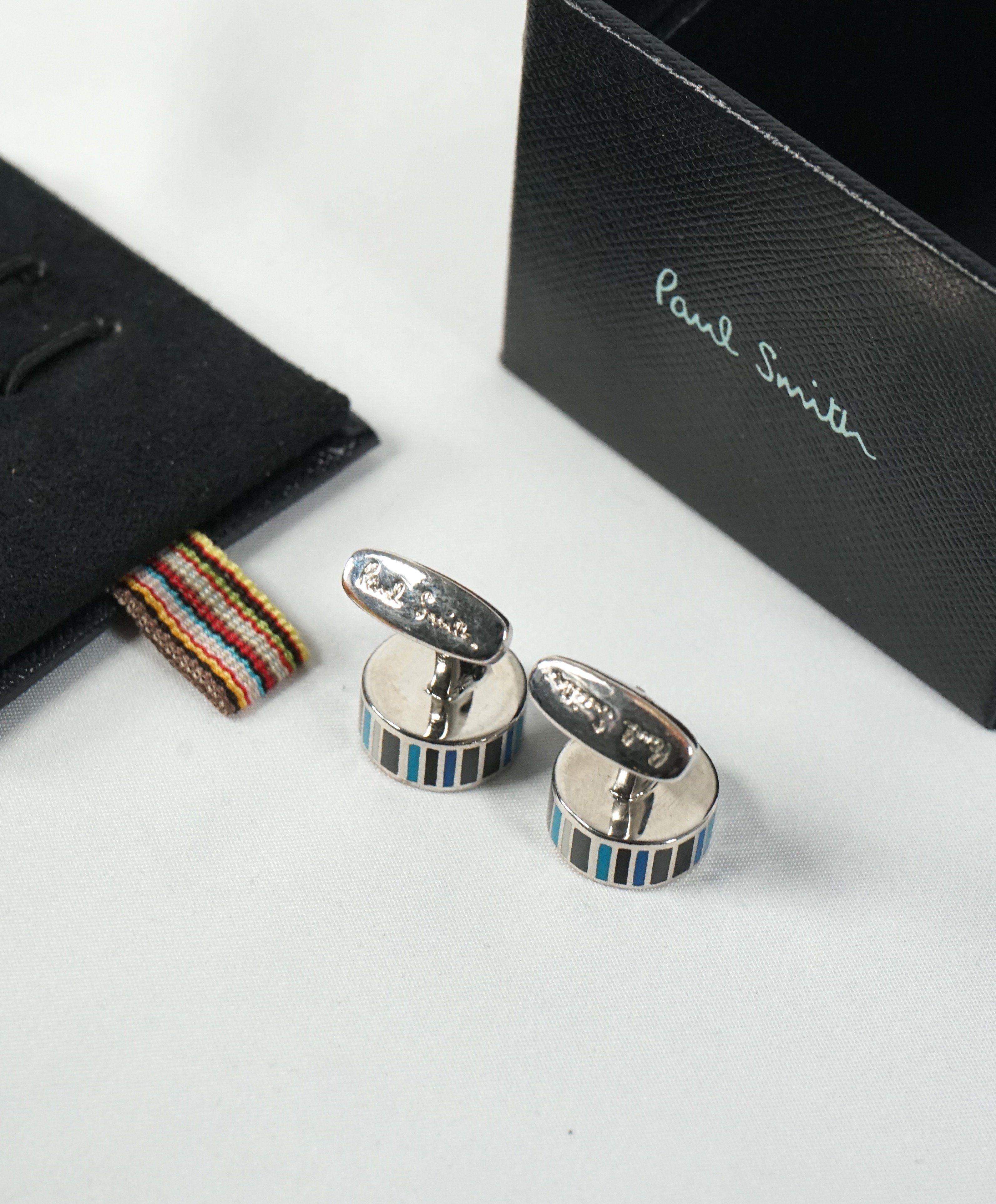 Round Blue and Silver Logo - PAUL SMITH - Blue & Silver Logo Round Cufflinks - N/A – Luxe Hanger