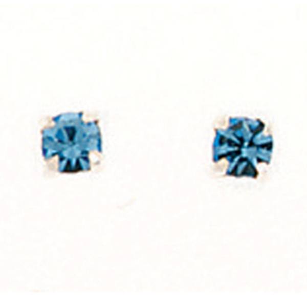 Round Blue and Silver Logo - Crystal Round Blue Studs Sterling Silver Earrings