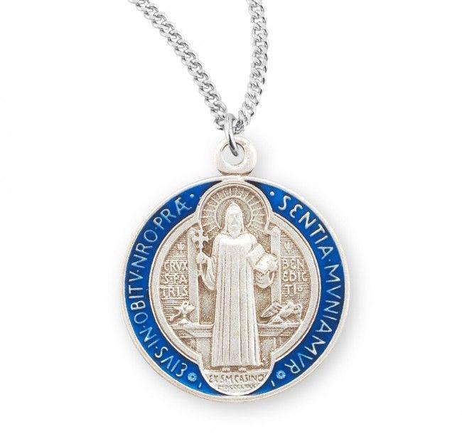 Round Blue and Silver Logo - Saint Benedict Round Blue and Red Enameled Jubilee Sterling Silver