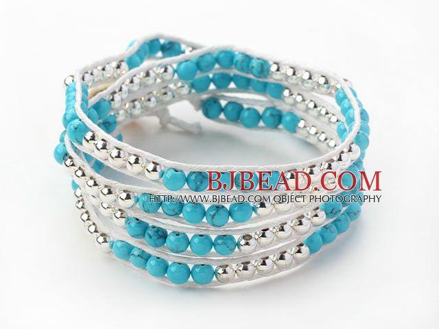 Round Blue and Silver Logo - Blue Series Round Blue Turquoise and Silver Color Metal Beads Woven