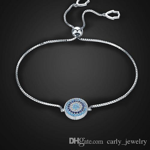 Round Blue and Silver Logo - 925 Sterling Silver Luxury Round Blue Lucky Eyes Power Bracelet Pave ...