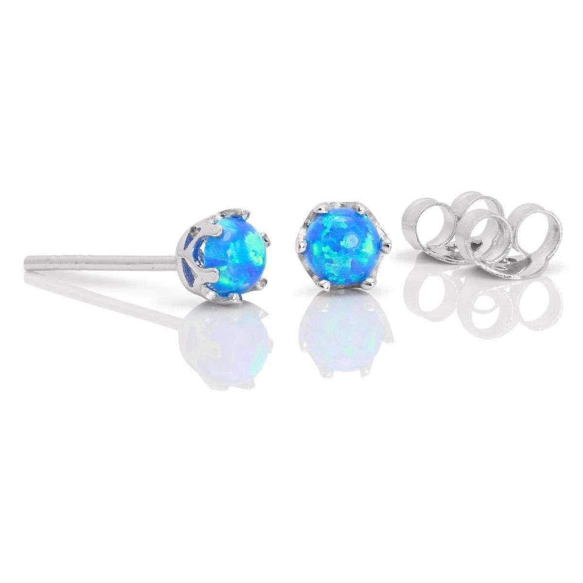 Round Blue and Silver Logo - Sterling Silver & 4mm Round Blue Opal Gemstone Stud Earrings