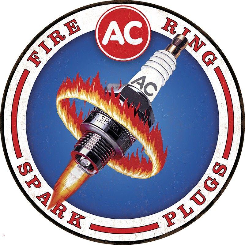 AC Spark Plug Logo - AC Fire Rings Spark Plug Tin Sign