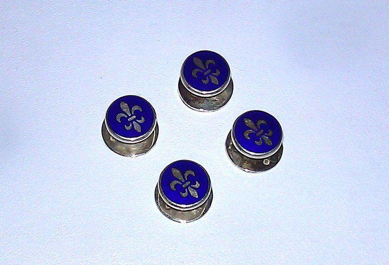 Round Blue and Silver Logo - Round Blue Fleur De Lis Studs (Sterling Silver and Enamel)