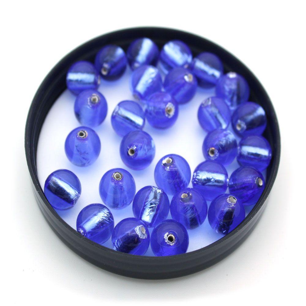 Round Blue and Silver Logo - Ice Blue Silver Lined Round Glass Beads 9mm PK5