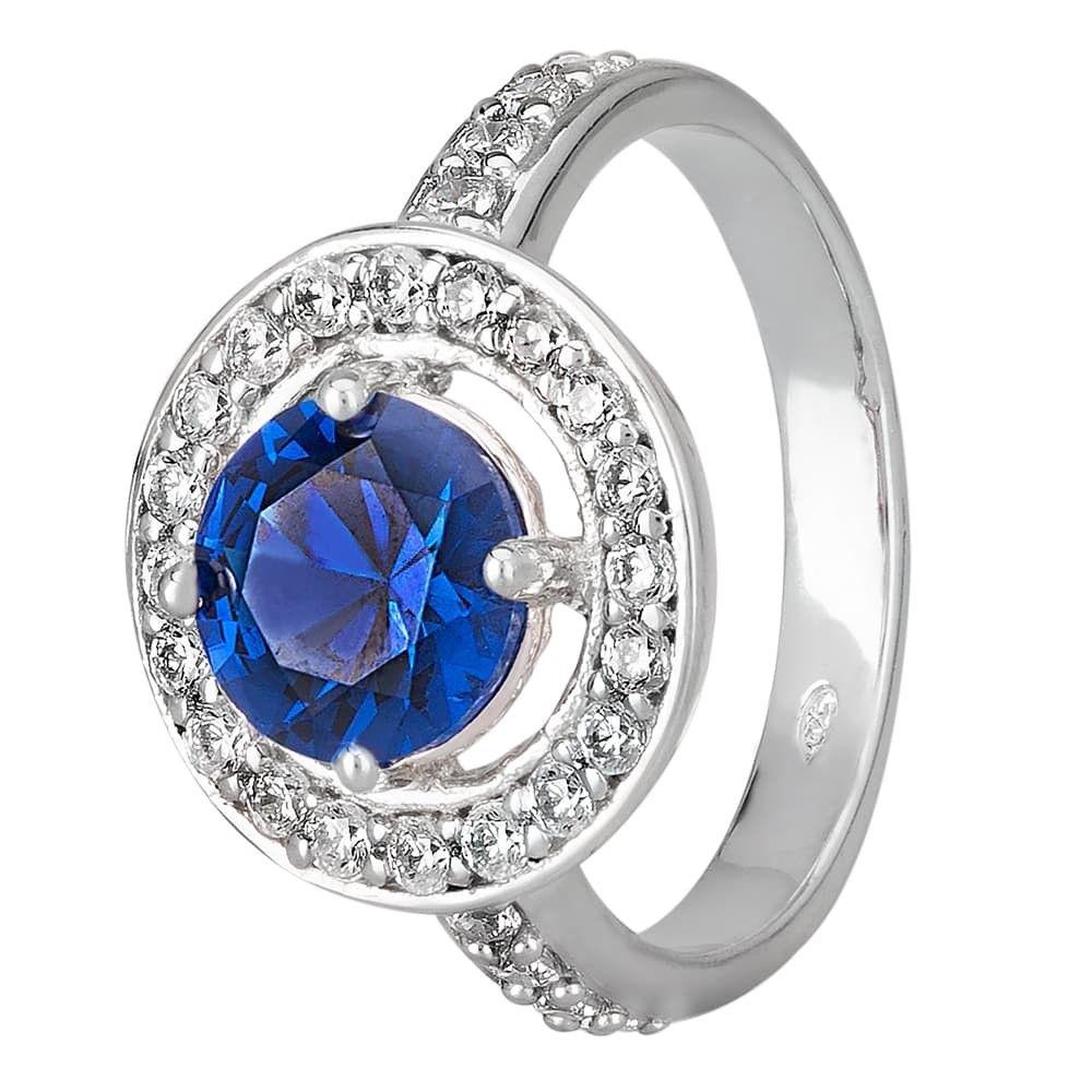 Round Blue and Silver Logo - Morado Silver Round Blue Cubic Zirconia Floating Halo Ring R3950