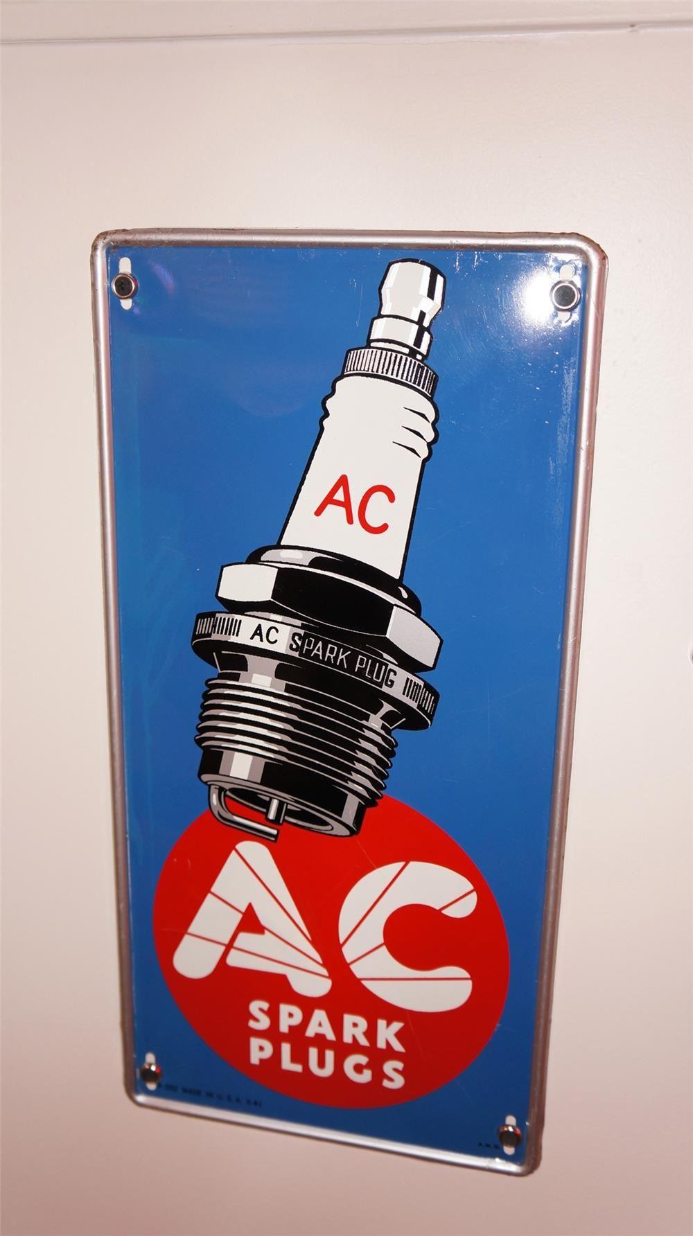 AC Spark Plug Logo - N.O.S. 1941 AC Spark Plugs Self Framed Vertical Tin Automotiv