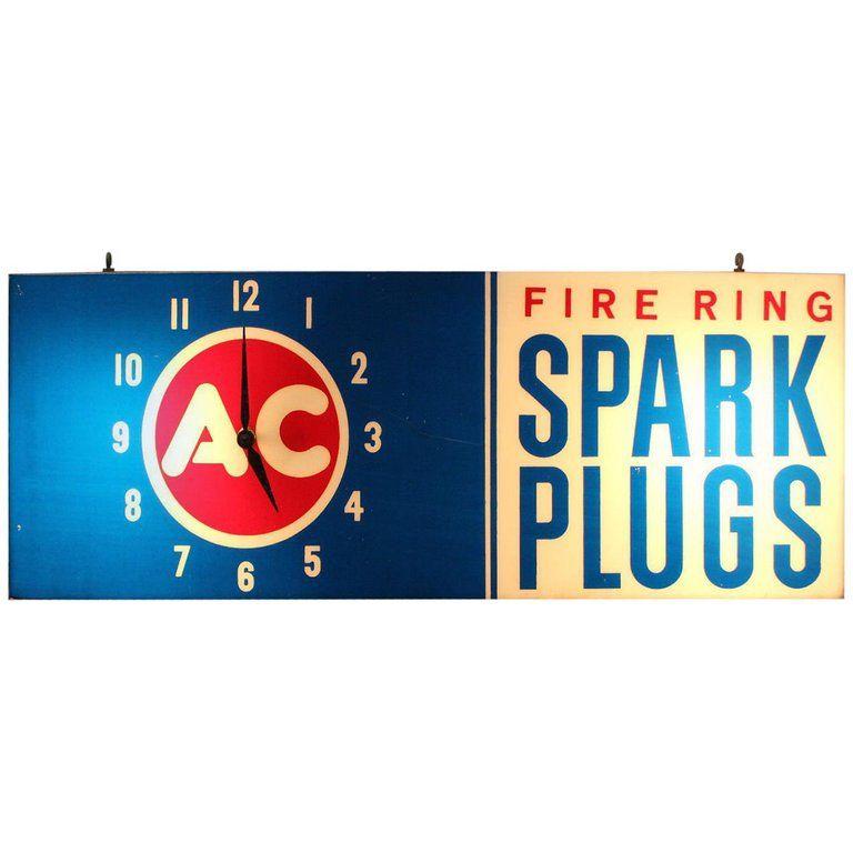 AC Spark Plug Logo - 1960s AC Fire Ring Spark Plugs Spark Plug Box Shaped Light Up