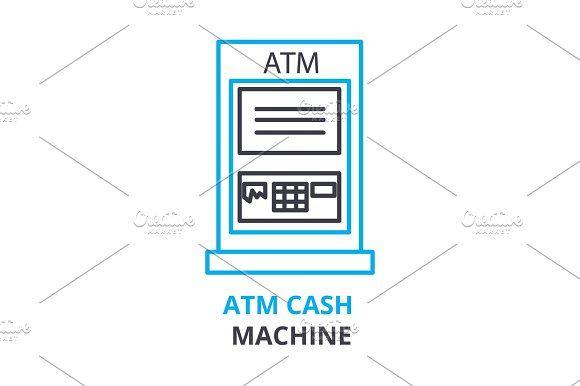 Cash Sign Logo - atm cash machine concept, outline icon, linear sign, thin line