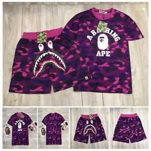 A Bathing Ape Camo Logo - Men's Shark Jaw Bape APE Logo Outfits A Bathing Ape Camo Purple T