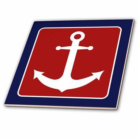 Anchor Blue Red Arrow Logo - 3dRose Red White and Blue Nautical Anchor Design - Ceramic Tile, 12 ...