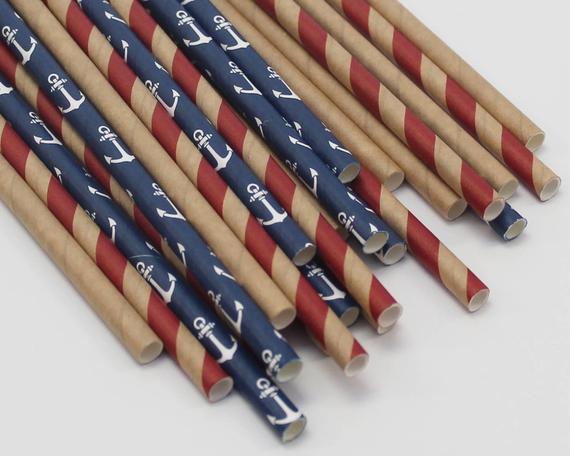 Anchor Blue Red Arrow Logo - Nautical Baby Shower Anchor Paper Straws Blue Anchor Red