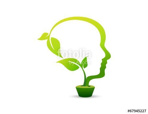 Green Head Logo - person ecology logo, people think, go green idea, head pot plants