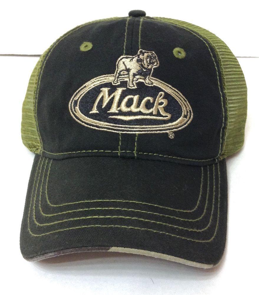 Camo Mack Logo - New MACK TRUCK HAT Relaxed Fit Trucker Dark Green Beige Dog Logo