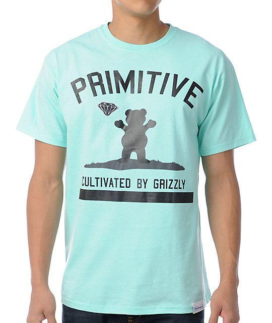 Grizzly Primitive Logo - Primitive x Grizzly x Diamond Cultivated Teal T-Shirt | Zumiez