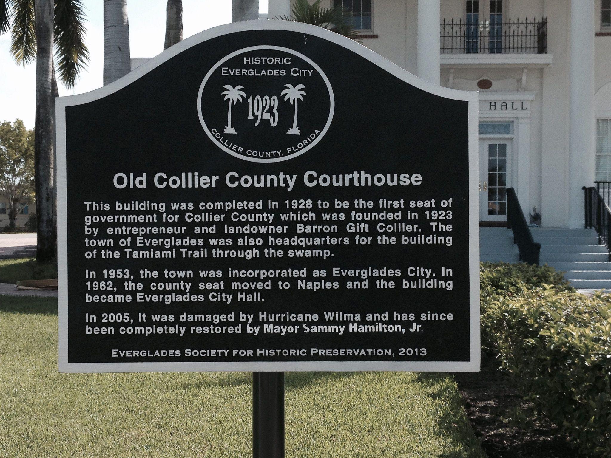 Old Collier Logo - Old Collier County Courthouse sign in Everglades City, Florida. Paul