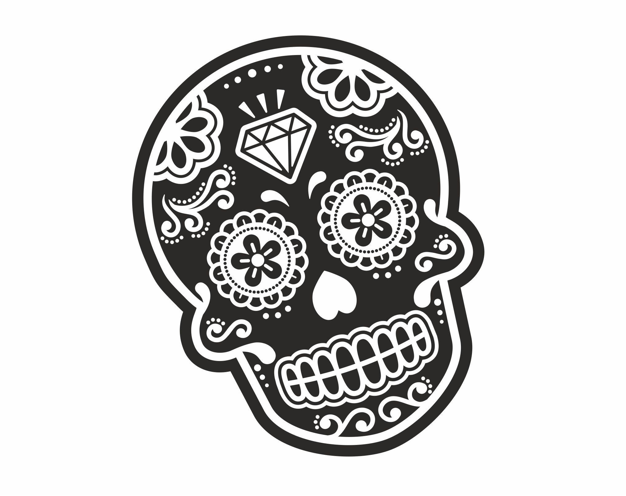 Mexican Black and White Logo - Mexican Day Of The Dead SUGAR SKULL Black & White With Diamond Motif