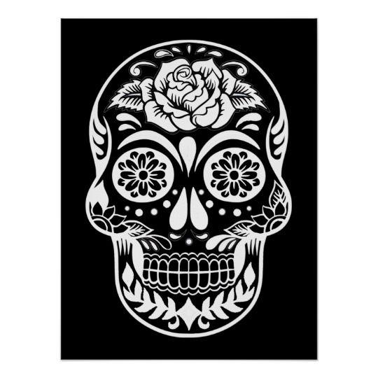 Mexican Black and White Logo - Mexican style sugar skull in black white poster. Zazzle.co.uk