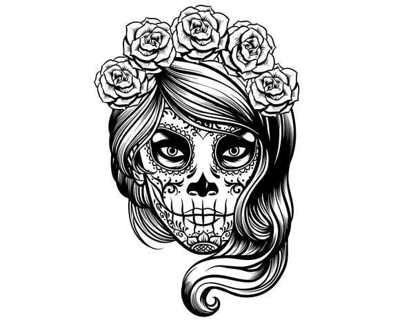 Mexican Black and White Logo - Day of the dead Sugar skull Girl Halloween Mexican day