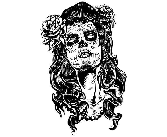Mexican Black and White Logo - Day of the dead Sugar skull Girl Halloween Mexican day