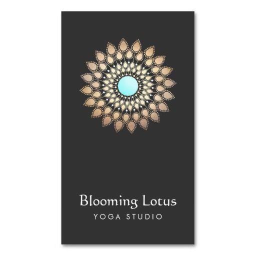 Turquoise and Black Circle Logo - Yoga Instructor Gold and Turquoise Lotus Logo Business Card